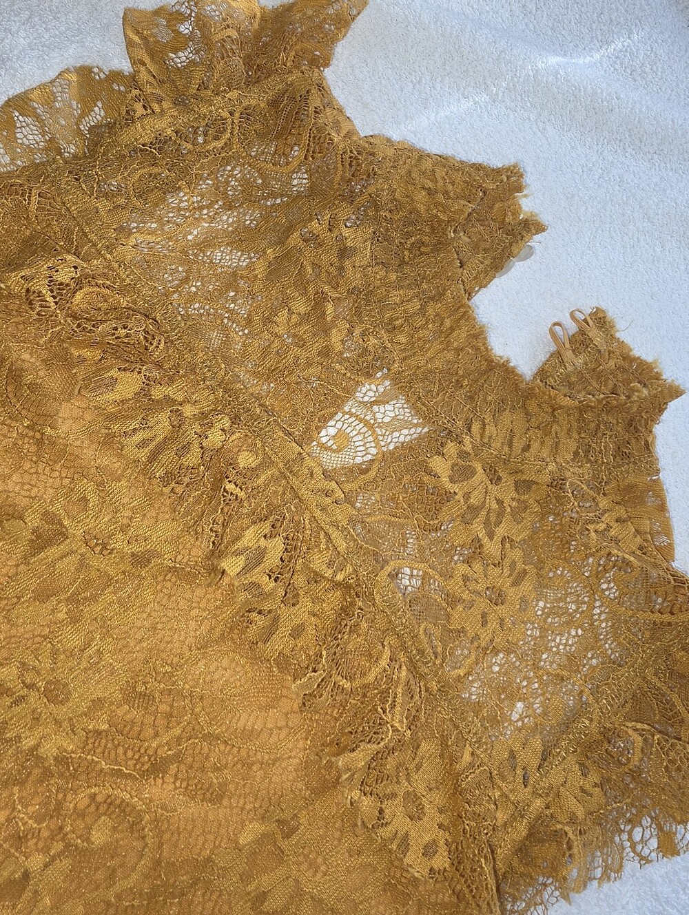 Self Esteem Mustard Lace Ruffle-Trim Sleeveless Top